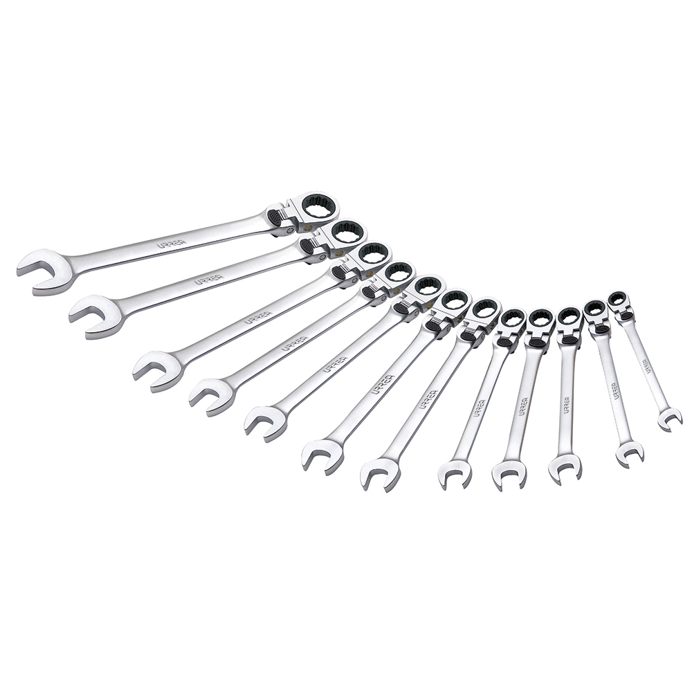 Juego de llaves combinadas pulido espejo flexibles de matraca spline métricas, 12 piezas Urrea