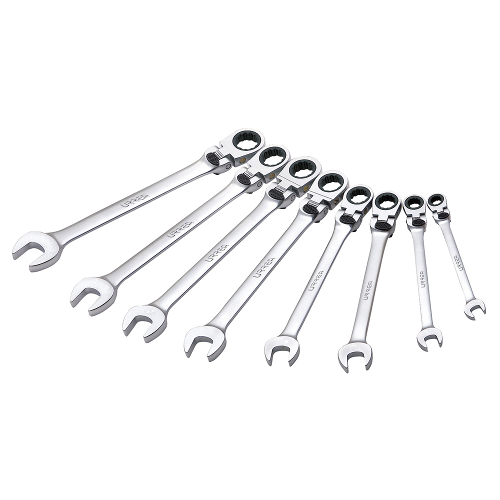 Juego de llaves combinadas pulido espejo flexibles de matraca spline en pulgadas, 9 piezas Urrea