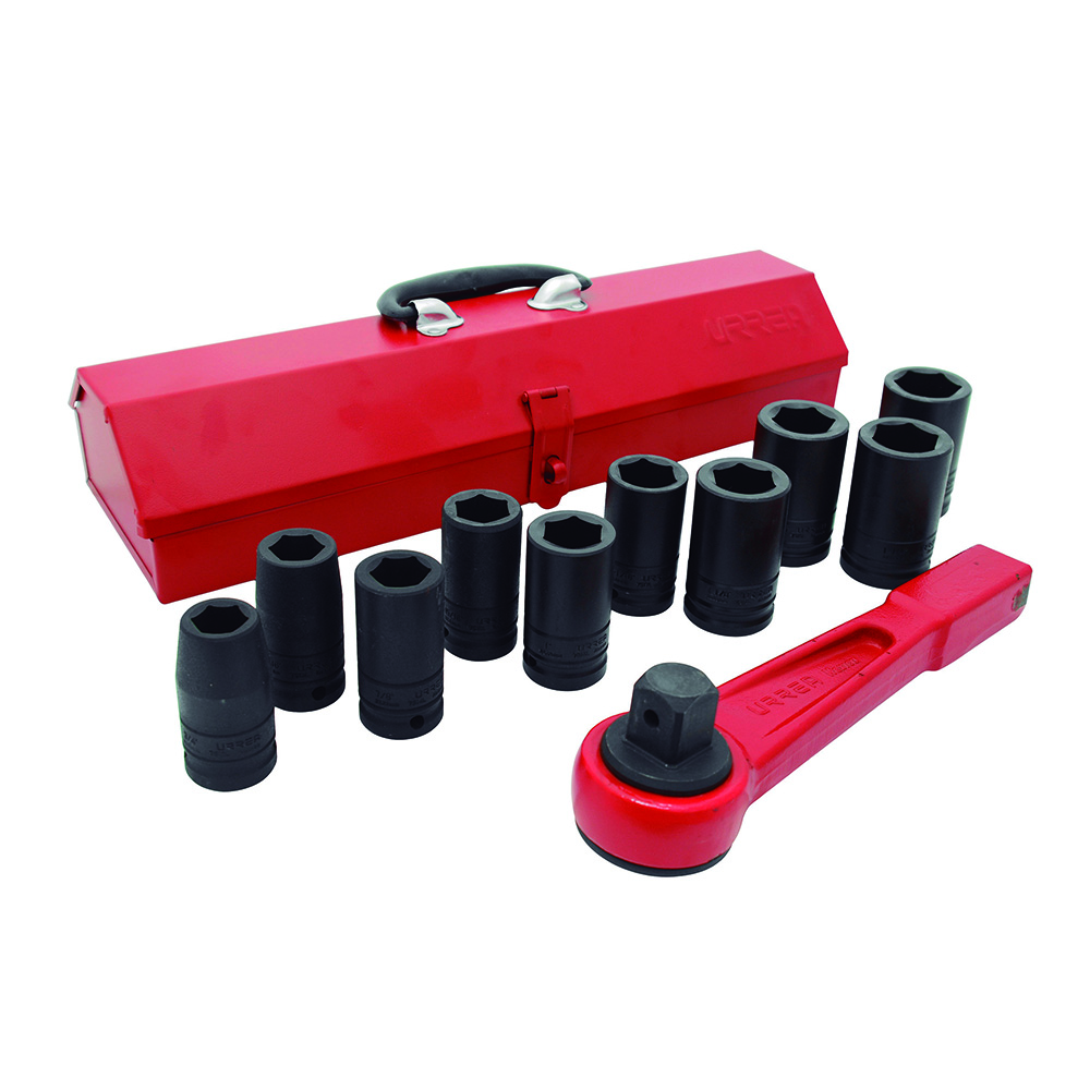 Juego de dados largos y accesorios de impacto en pulgadas cuadro de 3/4", 12 piezas Urrea