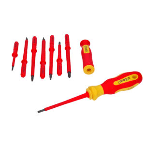 Juego de destornilladores con mango bimaterial y puntas intercambiables 1000 V, 10 piezas Urrea