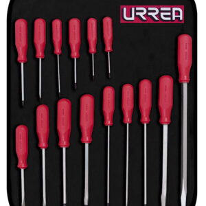 Juego de destornilladores con mango rojo, combinados, 15 piezas Urrea