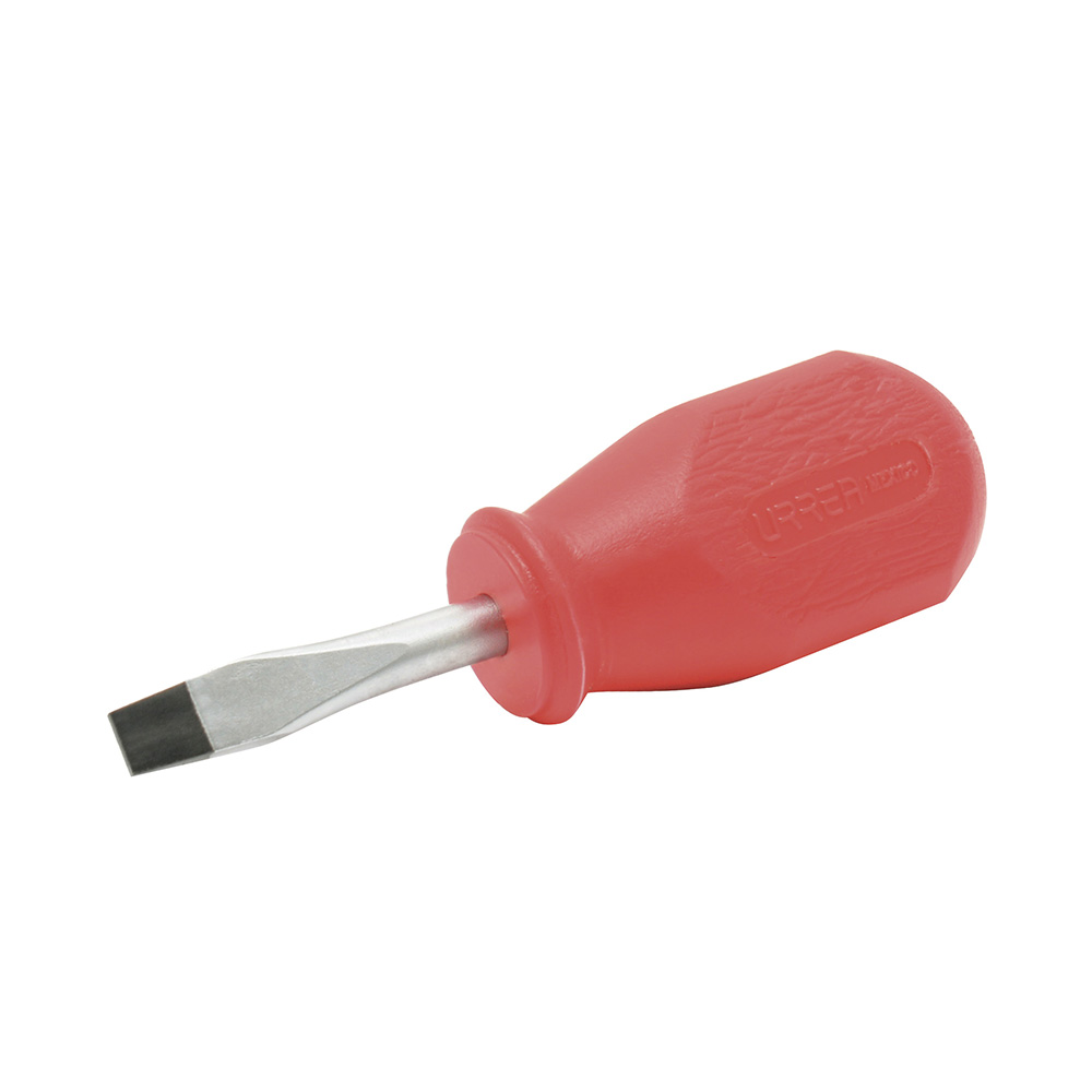 Destornillador con mango rojo, punta plana tipo trompo barra redonda 1/4" x 1-1/2" Urrea