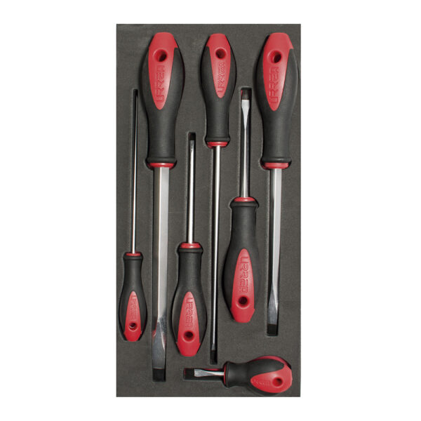 Juego de destornilladores mango bimaterial punta plana bandeja EVA, 7 piezas Urrea