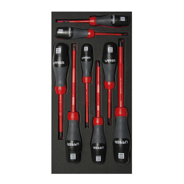 Juego de destornilladores trimaterial 1000 V, varias puntas bandeja laminada, 8 piezas Urrea
