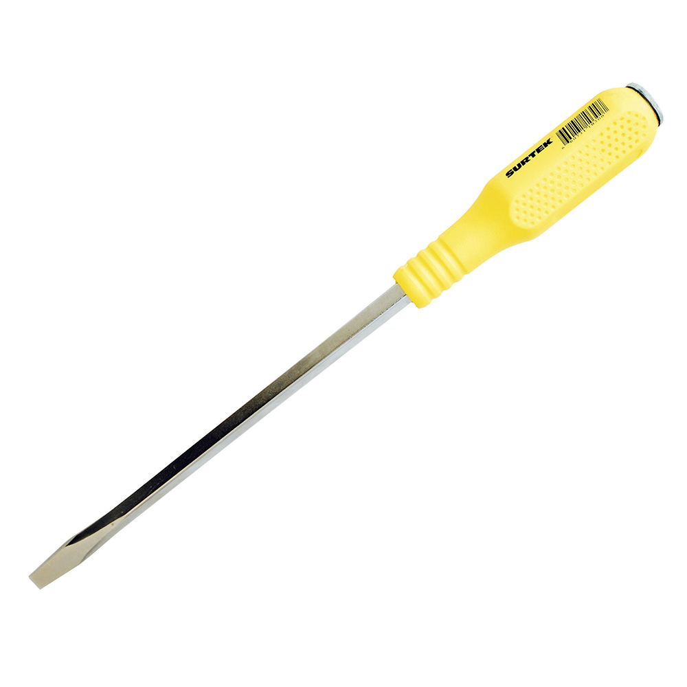 Destornillador con mango amarillo de golpe, punta plana 1/4" x 4" Surtek