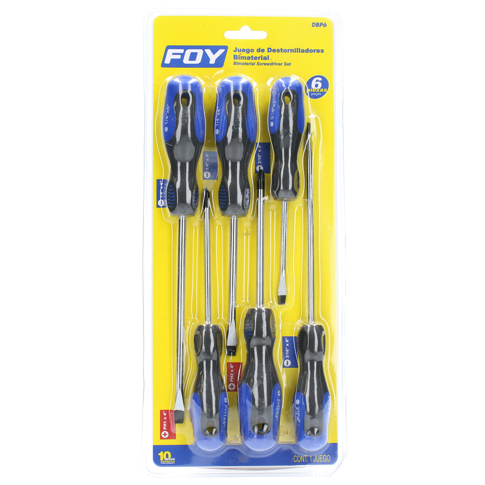 Juego de destornilladores con mango bimaterial combinados, 6 piezas Foy