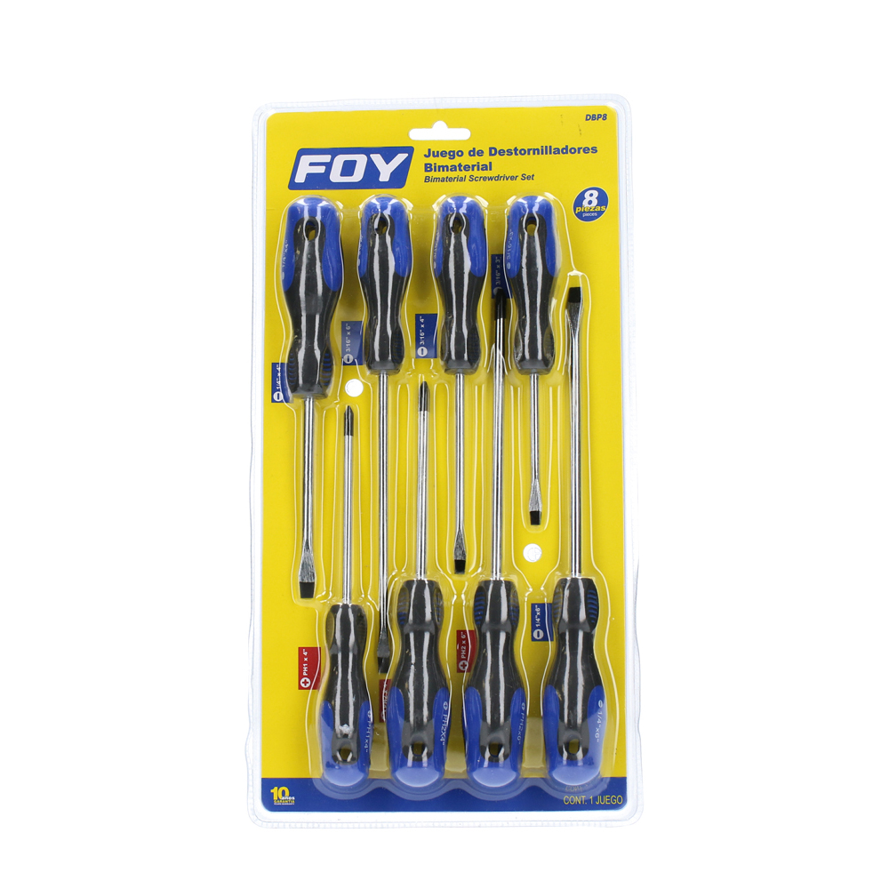Juego de destornilladores con mango bimaterial combinados, 8 piezas Foy