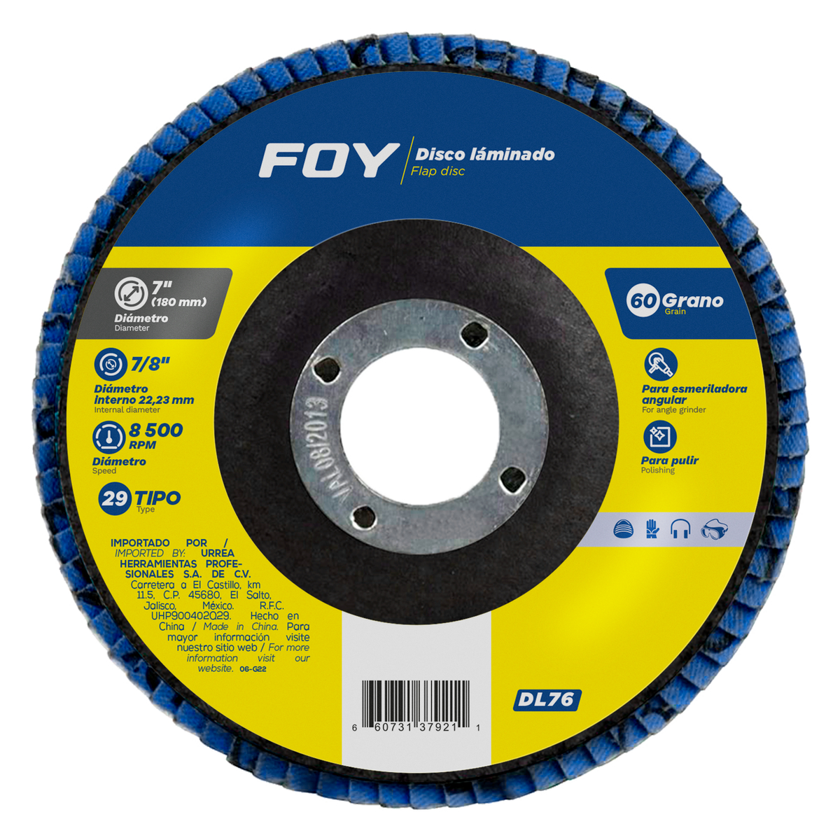 Disco laminado tipo 29 grano 60, 7" Foy