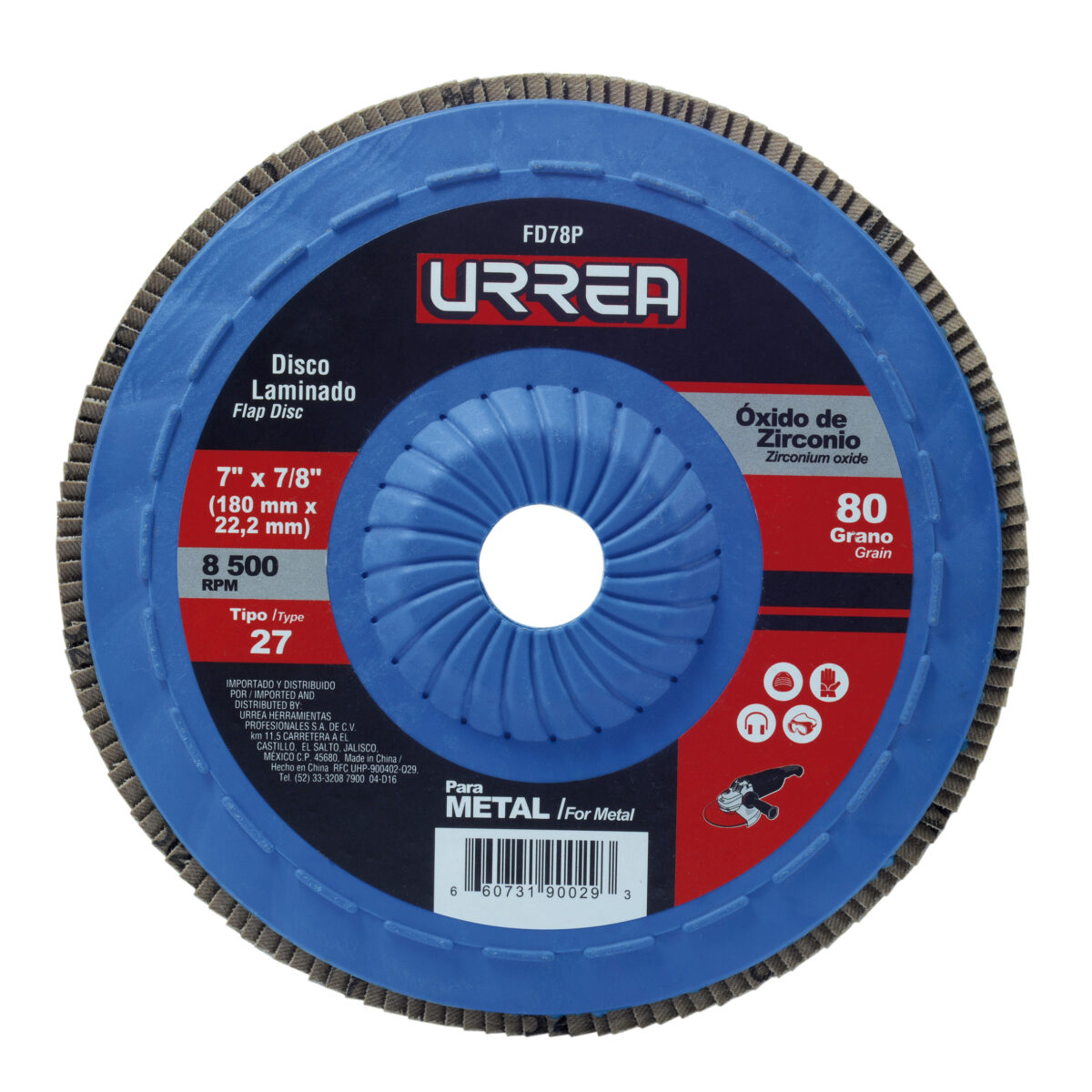 Disco laminado tipo 27 grano 80 con respaldo plástico, 7" Urrea