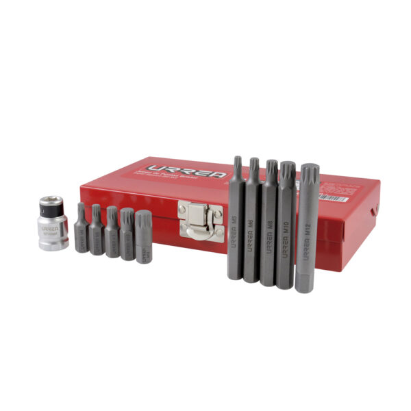 Juego de puntas bristol hexágono de 3/8" con adaptador y caja metálica, 11 piezas Urrea