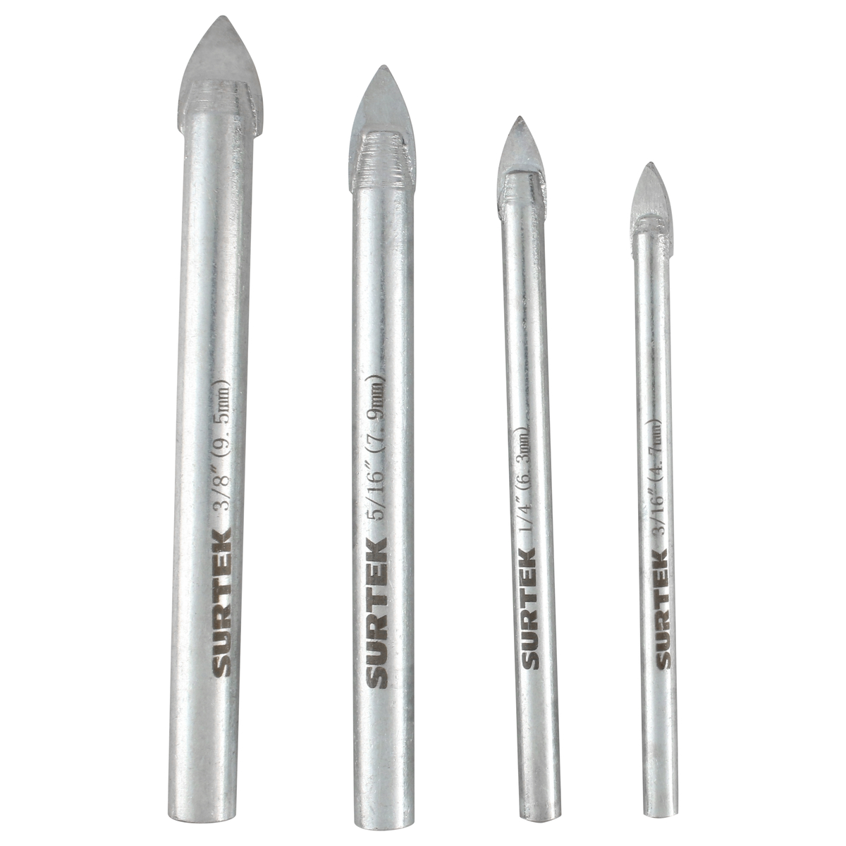 Juego de brocas para vidrios y azulejos de acero con cabeza de carburo de tungsteno, 4 pz Surtek