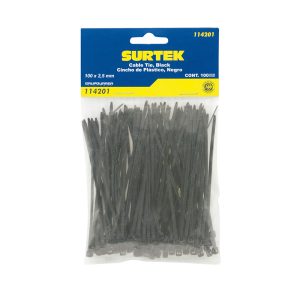 Cinchos plásticos 100 x 2.5 mm, tensión 8 Kg de 100 piezas, color negro Surtek 114201