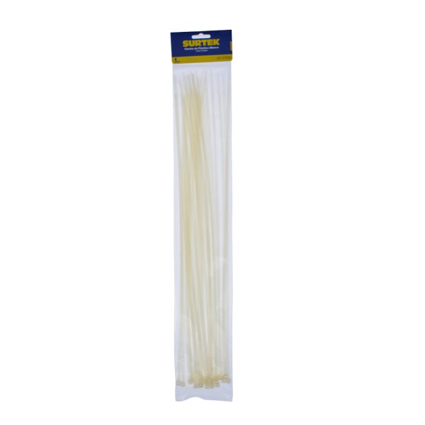 Cinchos plásticos 500 x 4.8 mm, tensión 27 Kg de 25 piezas color blanco Surtek 114218