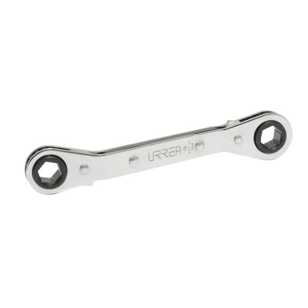 Llave de estrías pulido espejo acodada de matraca métrica, 12 puntas, 15 x 17 mm Urrea 1185M