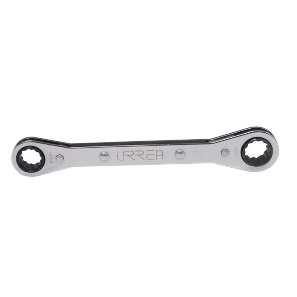 Llave de estrías pulido espejo plana de matraca en pulgadas, 12 puntas, 3/8" x 7/16" Urrea 1192