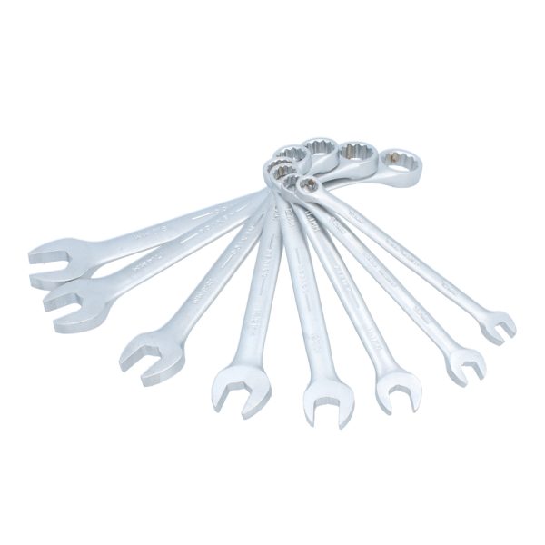 Juego de llaves combinadas satinadas métricas, 12 puntas en rack, 8 piezas Urrea 1200BMA