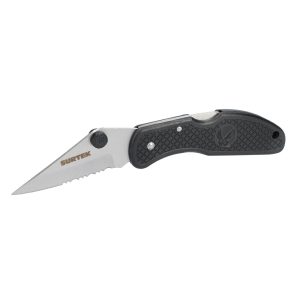 Navaja abatible de acero inoxidable con mango de plástico hoja dentada de 2-3/4" Surtek 120550