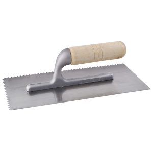 Llana dentada triangular de acero al alto carbón con mango de madera 11" x 5" Surtek 123184