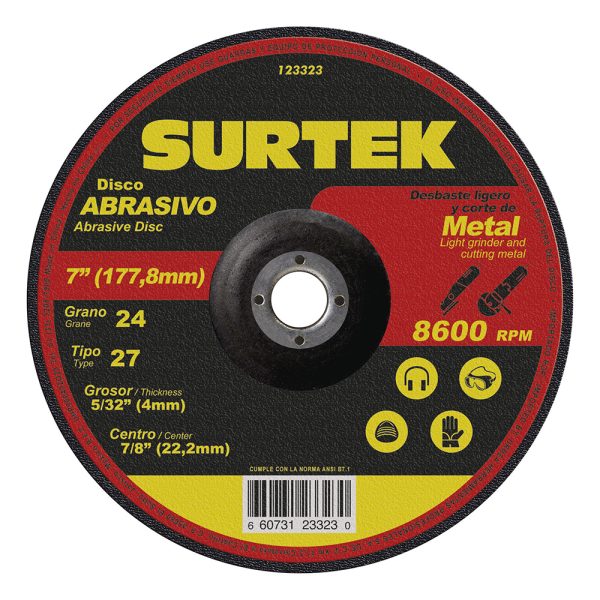 Disco abrasivo tipo 27 para metal 7" x 5/32" Surtek 123323