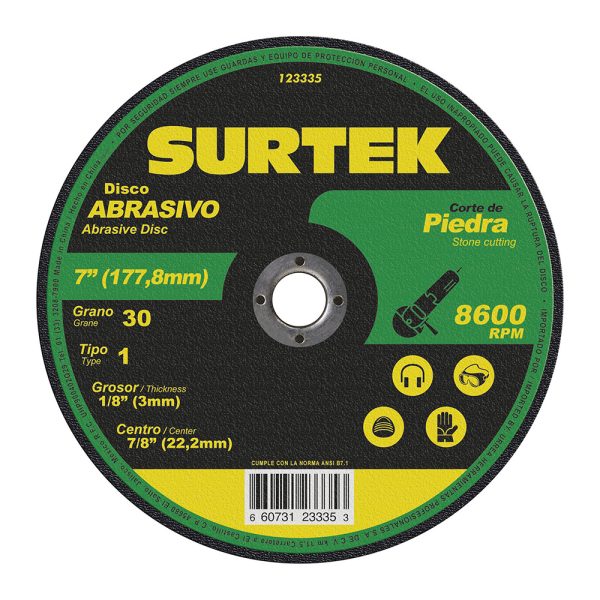 Disco abrasivo tipo 1 para piedra 7" x 9/64" Surtek 123335