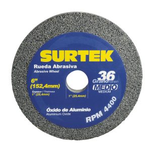 Rueda abrasiva de óxido de aluminio grano 36, 6" x 1" Surtek 128006