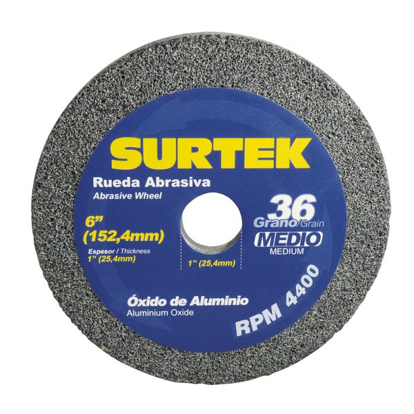 Rueda abrasiva de óxido de aluminio grano 36, 6" x 1" Surtek 128006