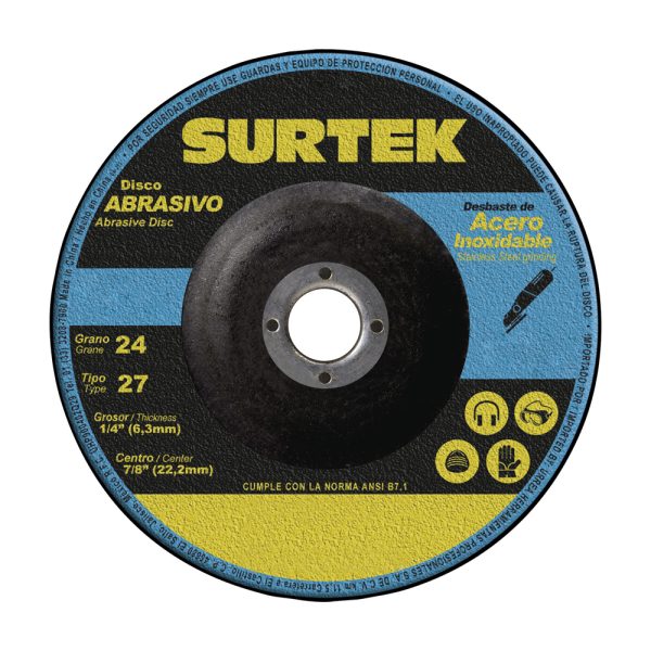 Disco abrasivo tipo 27 para metal 7" x 1/4" Surtek 128201