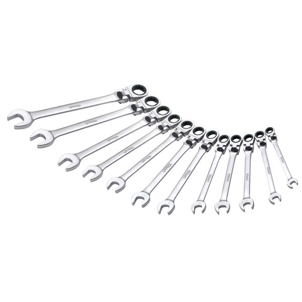 Juego de llaves combinadas pulido espejo flexibles de matraca spline métricas, 12 piezas Urrea 12MF12M