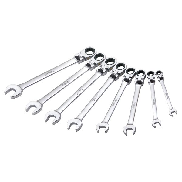 Juego de llaves combinadas pulido espejo flexibles de matraca spline en pulgadas, 9 piezas Urrea 12MF8