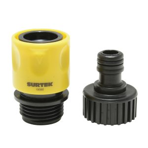 Juego de conectores para grifo con sistema click y adaptador 3/4" GHT, 2 piezas Surtek 130382