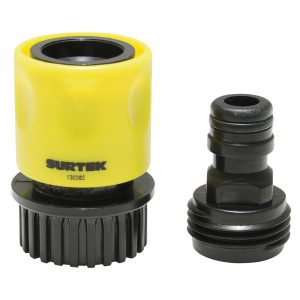 Juego de conectores para manguera de riego con sistema click y adaptador 3/4" GHT,2 piezas Surtek 130383