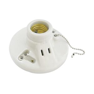 Portalámpara doble redonda de porcelana con cadena para techo 4.5" Surtek 136667