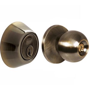 Combo de pomo tubulares de bola función sencilla, latón antiguo, llave estándar, blíster Lock 13CB
