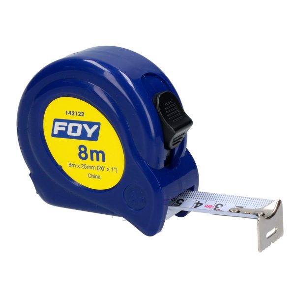 Flexómetro con carcasa de plástico azul 8 m x 1" Foy 142122