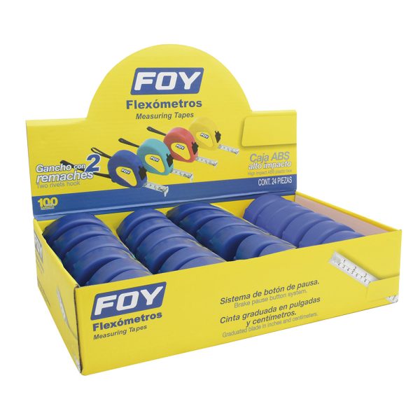 Flexómetros con carcasa de plástico azul en display 5 m x 3/4", 12 piezas Foy 142130