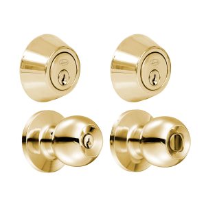 Combo de pomo tubulares de bola función doble, latón brillante, llave estándar, blíster Lock 14CB