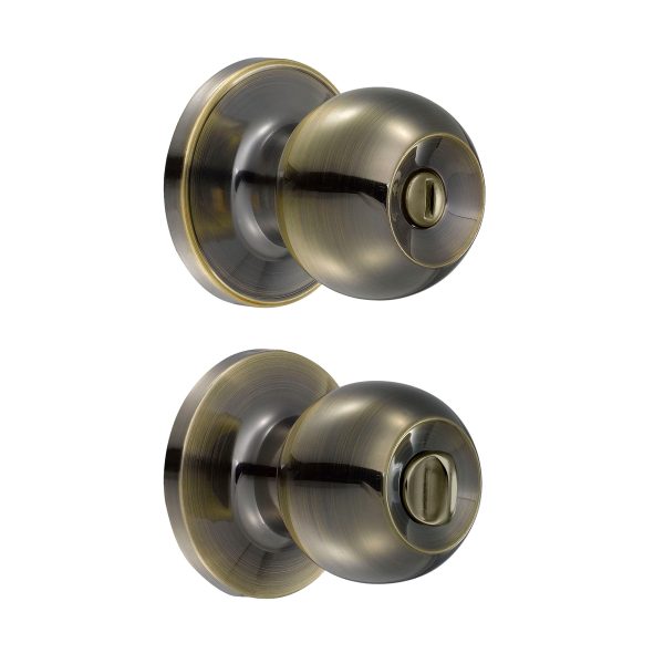 Pomo tubular bola función baño, latón antiguo, llave estándar, blíster Lock 14PO