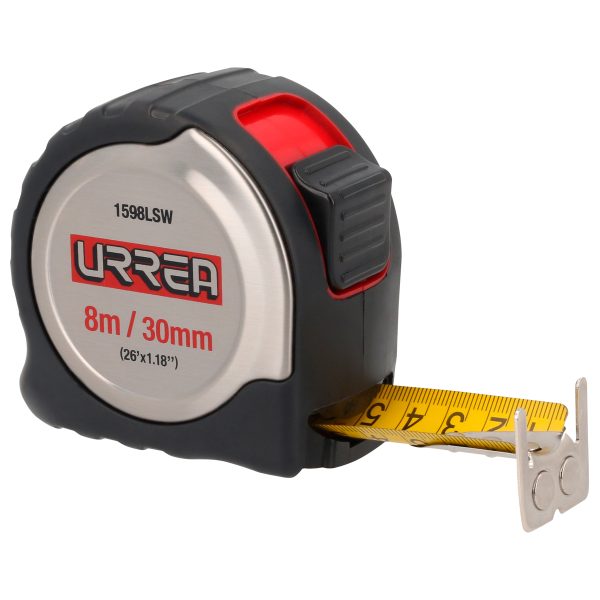 Flexómetro con carcasa de acero inoxidable 8 m x 30 mm Urrea 1598LSW