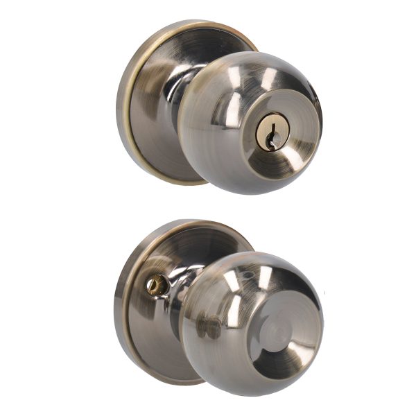 Pomo tubular bola función entrada, latón antiguo, llave estándar, blíster Lock 15PO