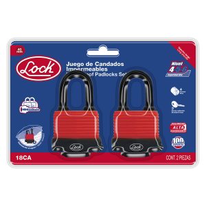 Juego de candados impermeables largos 40 mm, llave estándar, 2 piezas Lock 18CA