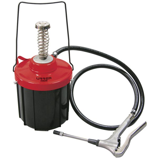Inyector de grasa con cubeta de alta presión y alto volumen de 5 kg, 10,000 PSI Urrea 23620