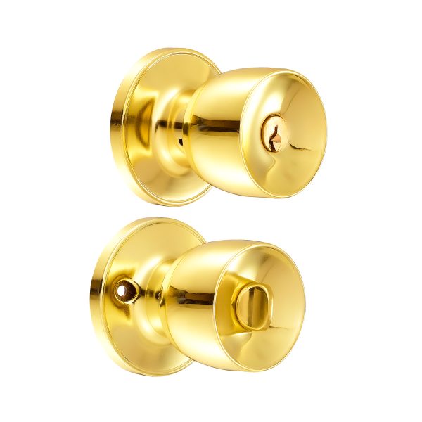 Pomo tubular copa recta función baño, latón brillante, llave estándar, blíster Lock 24PO