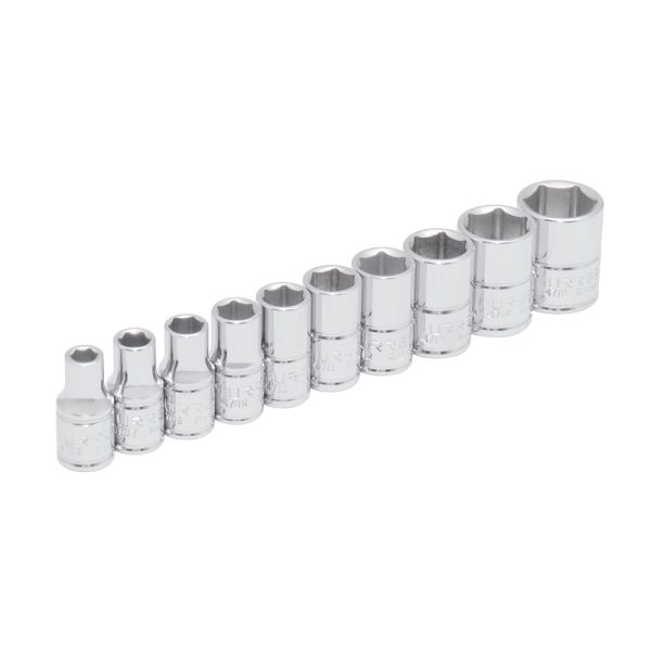 Juego de dados cuadro de 1/4", 6 puntas, en pulgadas, en riel, 10 piezas Urrea 47106