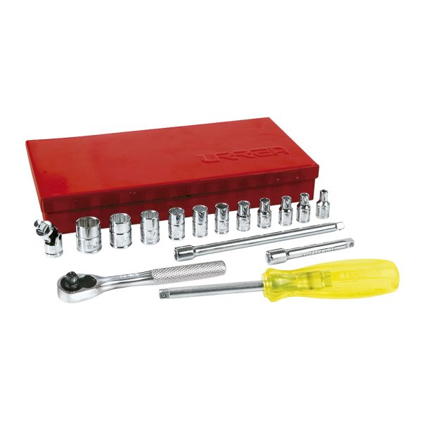 Juego de dados y accesorios cuadro de 1/4" en pulgadas, 17 piezas Urrea 47111
