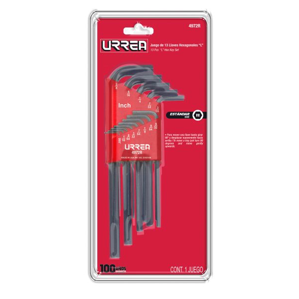 Juego de llaves hexagonales tipo "L", en pulgadas, 13 piezas Urrea 4972R
