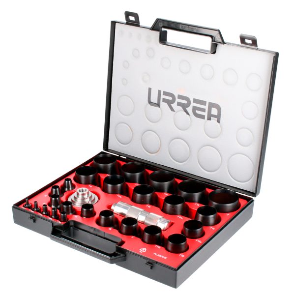 Juego de sacabocados con mango adaptador ergonónico de 1/8" a 2", 27 piezas Urrea 49902