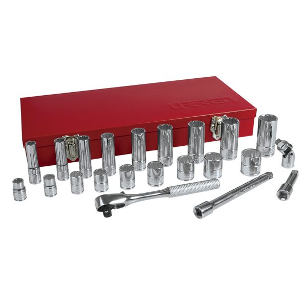 Juego de dados y accesorios cuadro de 3/8" en pulgadas, 23 piezas Urrea 52136