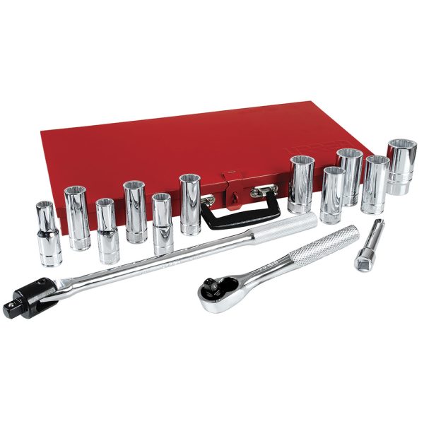 Juego de dados largos y accesorios cuadro de 1/2" en pulgadas, 15 piezas Urrea 5300A