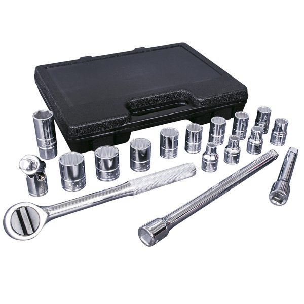 Juego de dados y accesorios cuadro de 1/2" en pulgadas, 17 piezas Urrea 5400P