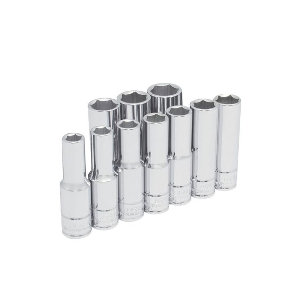 Juego de dados largos cuadro de 1/2", 6 puntas, métricos en riel, 10 piezas Urrea 54216